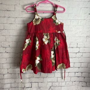 Pacific Legend toddler Hawaiian print dress new red with hibiscus print size 3-4